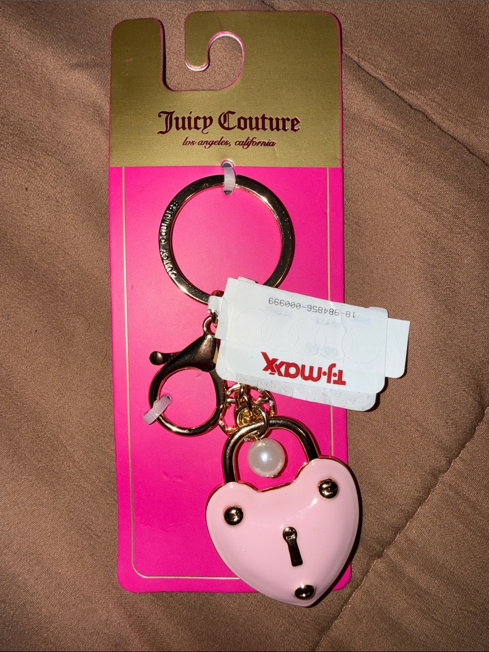 Juicy Couture Pink Heart Padlock Key & Card Holder with Gold Hardware